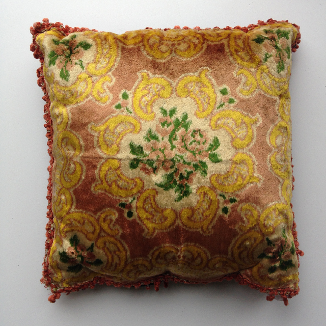 CUSHION, Victorian Floral - Pink & Yellow Velvet